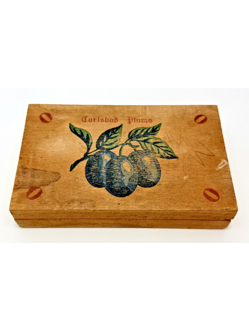 Vtg Czech Carlsbad Plums Wood Box Lidded Wooden Dried Candied Fruit Box Only